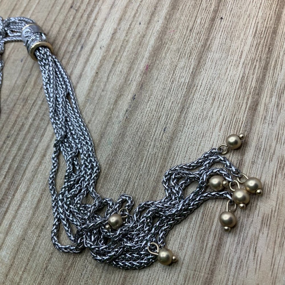 Chico's NWT "Deck My Neck" Multi Rope Style Silver Tone Tassel Necklace